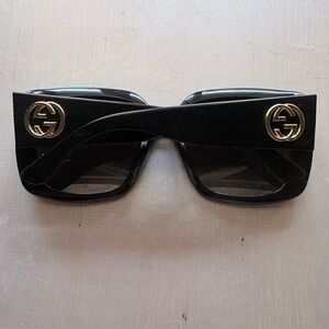 Designer Inspired Black Frame Sunglasses with Gold Accents